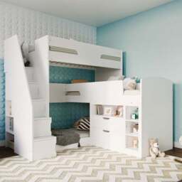 Flair Oscar Triple Sleeper White Staircase Bunk Bed - Size: Single - Wilko - thumbnail 1