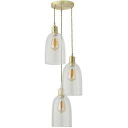 ValueLights Kira Glass Dome 3 Drop Cluster Brushed Gold LED Ceiling Pendant Light - Size: 126 x 20.5 x 20.5cm - Wilko