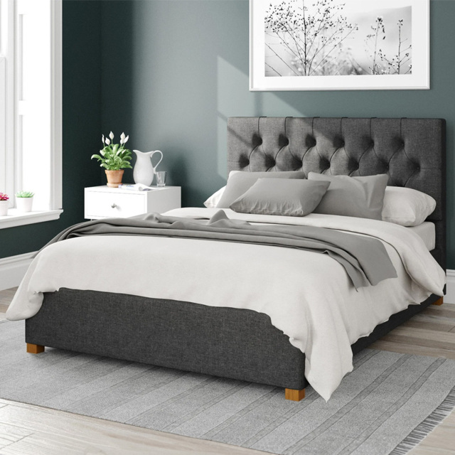 Aspire Olivier Single Charcoal Saxon Twill Ottoman Bed - Grey - Aspire Beds - Wilko - image 1
