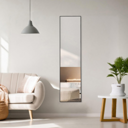 Living and Home Black Slim Full Length Wall Mounted Mirror 120cm - Size: 120 x 30 x 2cm - Cream - Wilko - thumbnail 3