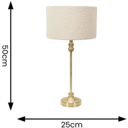 ValueLights Maggie Cream Boucle and Gold Drum Shade Candlestick LED Table Lamp - Size: 50 x 25 x 25cm - Wilko - thumbnail 6