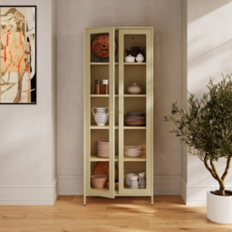 LPD Home Mase 2 Door Beige Glass Display Cabinet - Size: 180 x 70 x 35cm - Cream - Wilko - thumbnail 7