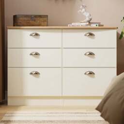 Crowndale Victoria 6 Drawer Cream Ash and Oak Wide Midi Chest of Drawer - Wilko - thumbnail 1