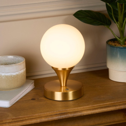 Lighting Collection Opal Glass and Gold Rechargeable LED Table Lamp - Size: 19 x 18 x 18cm - Wilko - thumbnail 3