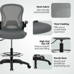 Vinsetto Charcoal Grey Mesh Desk Chair - Size: 130 x 59 x 65cm - Wilko - thumbnail 4