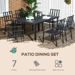 Outsunny Metal 6 Seater Garden Dining Set with Umbrella Hole Black - Wilko - thumbnail 7