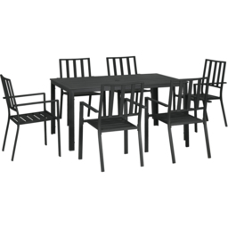 Outsunny Metal 6 Seater Garden Dining Set with Umbrella Hole Black - Wilko - thumbnail 3