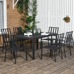 Outsunny Metal 6 Seater Garden Dining Set with Umbrella Hole Black - Wilko