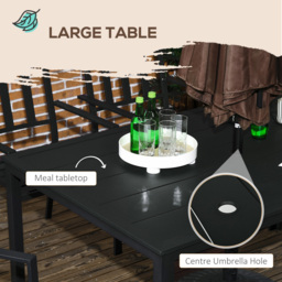 Outsunny Metal 6 Seater Garden Dining Set with Umbrella Hole Black - Wilko - thumbnail 6