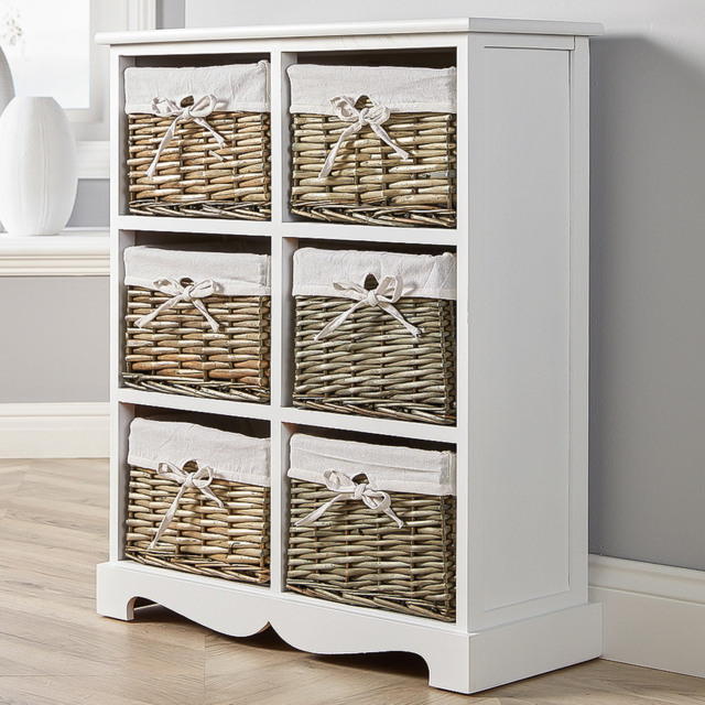 Home Source Lichfield 6 Wicker Basket White Storage Unit - Size: 76 x 63 x 26cm - Wilko - image 1