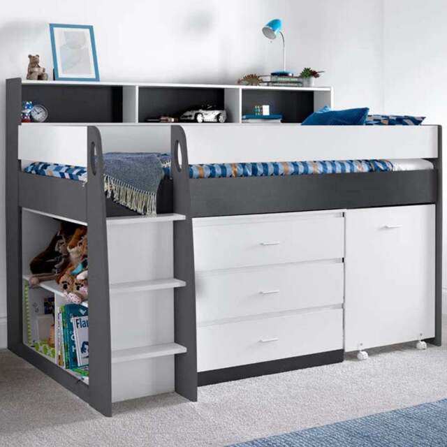 Ersa Grey and White Mid Sleeper with Orthopaedic Mattress - Size: Single - Bedmaster - Wilko - image 1