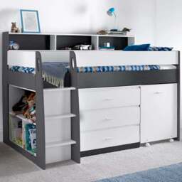 Ersa Grey and White Mid Sleeper with Orthopaedic Mattress - Size: Single - Bedmaster - Wilko