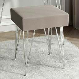 CARME Home Olivia Dove Grey Velvet Padded Stool - Size: 26 x 38 x 48cm - Wilko