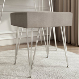 CARME Home Olivia Dove Grey Velvet Padded Stool - Size: 26 x 38 x 48cm - Wilko - thumbnail 5