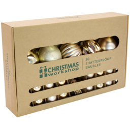 The Christmas Workshop Champagne Shatterproof Bauble 50 Pack - Wilko - thumbnail 4