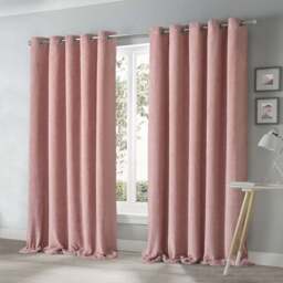 Velosso Teddy Blush Eyelet Curtains 168 x 229cm - Size: W 168 x D 229cm - Pink - Wilko