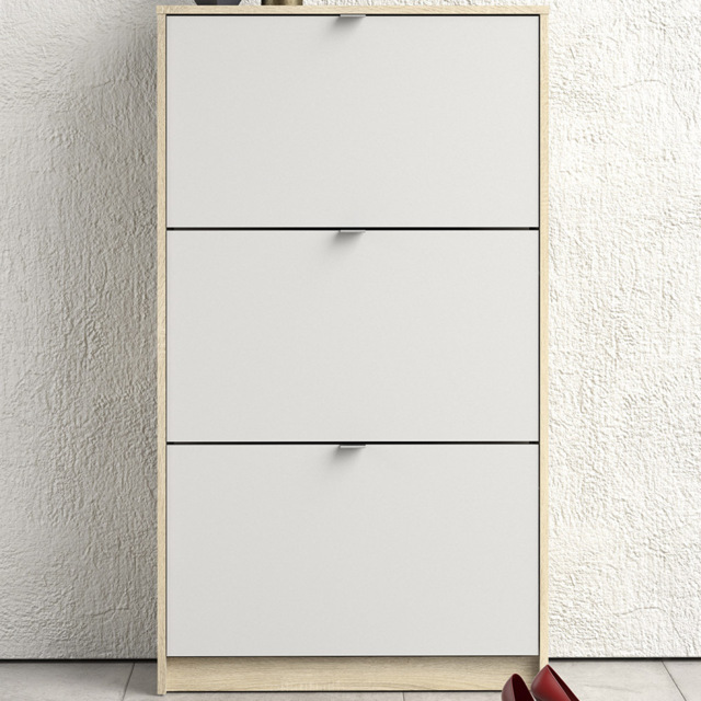 Florence Shoes 3 Flip Door Oak and White Double Layer Shoe Storage Cabinet - Furniture To Go - Wilko - image 1
