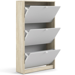 Florence Shoes 3 Flip Door Oak and White Double Layer Shoe Storage Cabinet - Furniture To Go - Wilko - thumbnail 6