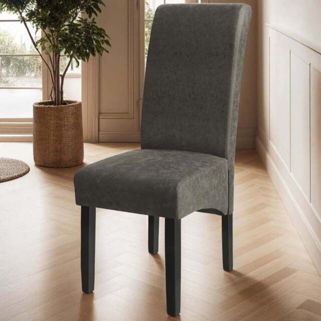 tectake Set of 4 Grey Marble Leather High Backrest Dining Chair - Wilko - image 1