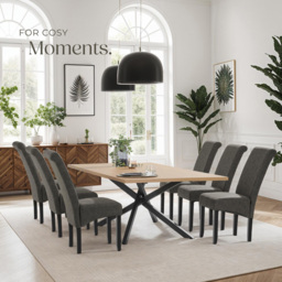 tectake Set of 4 Grey Marble Leather High Backrest Dining Chair - Wilko - thumbnail 4