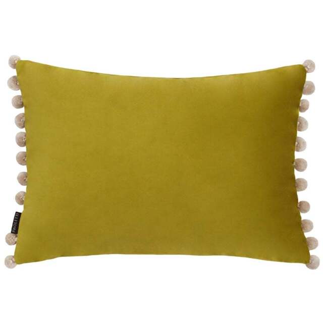 Paoletti Fiesta Bamboo Natural Pom Pom Velvet Cushion - Size: 50 x 35 cm - Multi - Wilko - image 1