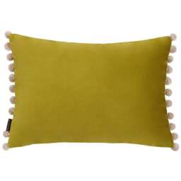 Paoletti Fiesta Bamboo Natural Pom Pom Velvet Cushion - Size: 50 x 35 cm - Multi - Wilko - thumbnail 1