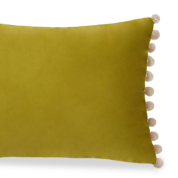 Paoletti Fiesta Bamboo Natural Pom Pom Velvet Cushion - Size: 50 x 35 cm - Multi - Wilko - thumbnail 4