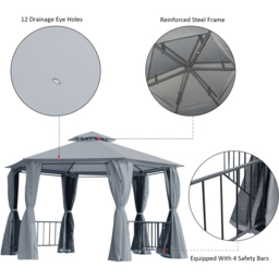 Outsunny 3 x 3m 2-Tier Grey Canopy Gazebo with Sides - Size: 286 x 331 x 331cm - Wilko - thumbnail 7