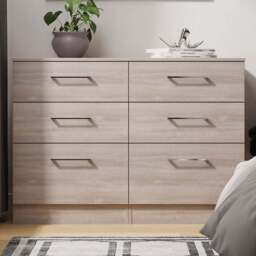 Crowndale Worcester 6 Drawer Grey Oak Wide Chest of Drawers Ready Assembled - Wilko