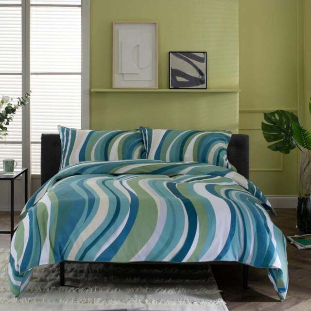 Deyongs Smith Wave King Size Green Duvet Set - Blue - Wilko - image 1