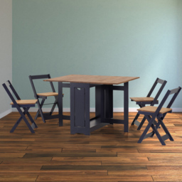 Seconique Santos 4 Seater Butterfly Dining Set Navy Blue Distressed Waxed Pine - Brown - Wilko - thumbnail 1