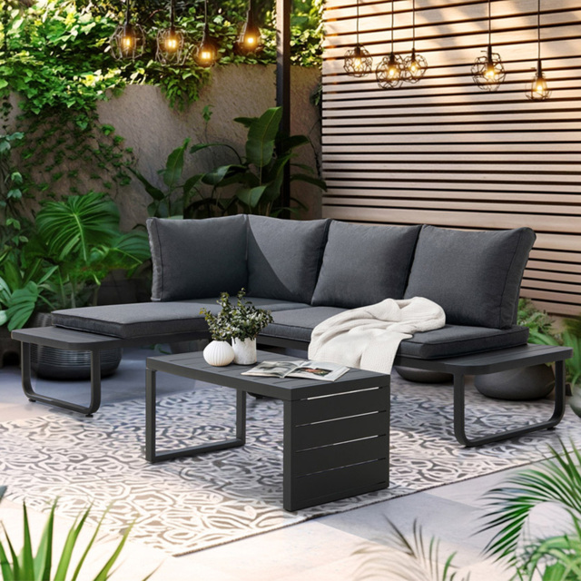 Sunjoy 3 Piece Outdoor Corner Lounge Set with Cushions - Black - Wilko - image 1