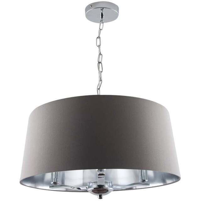 Kliving Giovanna 3 Light Grey Drum Shade Chrome Chandelier - Size: 100 x 50 x 50cm - Silver - Wilko - image 1