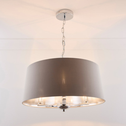 Kliving Giovanna 3 Light Grey Drum Shade Chrome Chandelier - Size: 100 x 50 x 50cm - Silver - Wilko - thumbnail 4