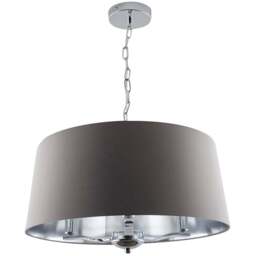 Kliving Giovanna 3 Light Grey Drum Shade Chrome Chandelier - Size: 100 x 50 x 50cm - Silver - Wilko - thumbnail 1