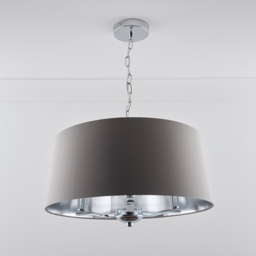 Kliving Giovanna 3 Light Grey Drum Shade Chrome Chandelier - Size: 100 x 50 x 50cm - Silver - Wilko - thumbnail 3