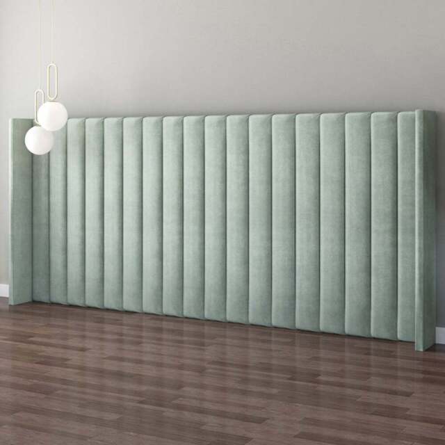 Aspire Furniture Grandeur Duck Egg Plush Velvet Wing Headboard - Size: Emperor - Green - Aspire Beds - Wilko - image 1