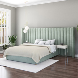 Aspire Furniture Grandeur Duck Egg Plush Velvet Wing Headboard - Size: Emperor - Green - Aspire Beds - Wilko - thumbnail 3