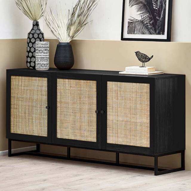 Julian Bowen Padstow 3 Door Black Sideboard - Size: 40 x 160 x 75cm - Wilko - image 1