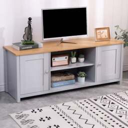 FurnitureHMD 2 Door 2 Shelf Grey and Oak Effect Wooden TV Unit - Size: 50 x 130 x 39cm - Wilko