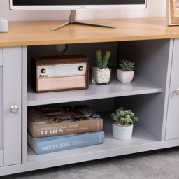 FurnitureHMD 2 Door 2 Shelf Grey and Oak Effect Wooden TV Unit - Size: 50 x 130 x 39cm - Wilko - thumbnail 6