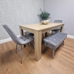 Kosy Koala 6 Seater Dining Set with Bench Oak Effect and Grey Velvet - Multi - Wilko - thumbnail 5