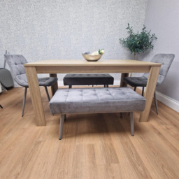 Kosy Koala 6 Seater Dining Set with Bench Oak Effect and Grey Velvet - Multi - Wilko - thumbnail 6