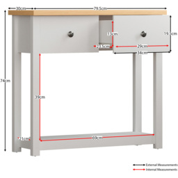 Vida Designs Arlington 2 Drawer White and Oak Console Table - Size: 30 x 80 x 74cm - Wilko - thumbnail 7