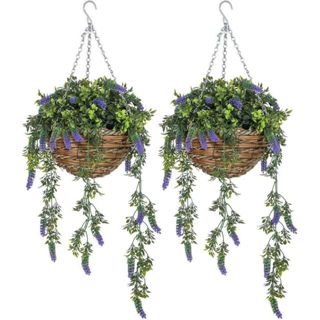 Portland Purple Lavender Flower Artificial Plants in Hanging Basket 2 Pack - Size: 26 x 30 x 30cm - Wilko - image 1