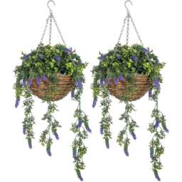 Portland Purple Lavender Flower Artificial Plants in Hanging Basket 2 Pack - Size: 26 x 30 x 30cm - Wilko - thumbnail 1