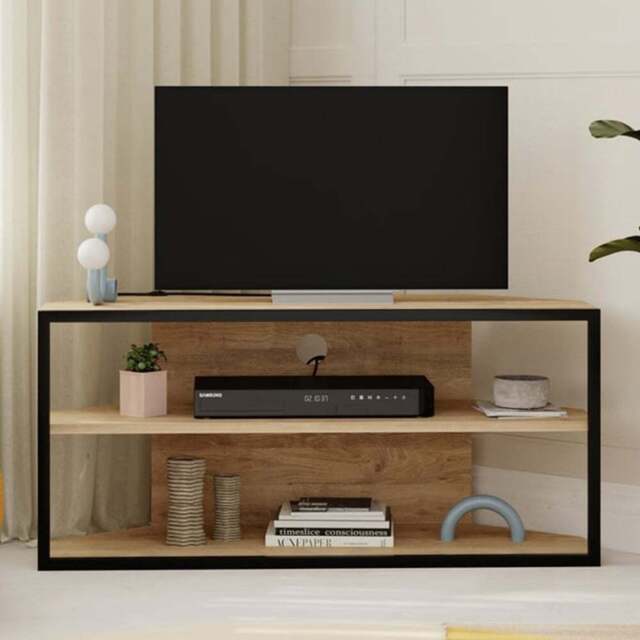 Decortie Echo 2 Shelf Oak Metal Frame Modern TV Unit - Size: 45 x 98 x 37cm - Brown - Wilko - image 1