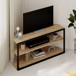 Decortie Echo 2 Shelf Oak Metal Frame Modern TV Unit - Size: 45 x 98 x 37cm - Brown - Wilko - thumbnail 4