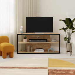 Decortie Echo 2 Shelf Oak Metal Frame Modern TV Unit - Size: 45 x 98 x 37cm - Brown - Wilko - thumbnail 5