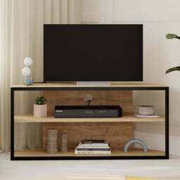 Decortie Echo 2 Shelf Oak Metal Frame Modern TV Unit - Size: 45 x 98 x 37cm - Brown - Wilko - thumbnail 1